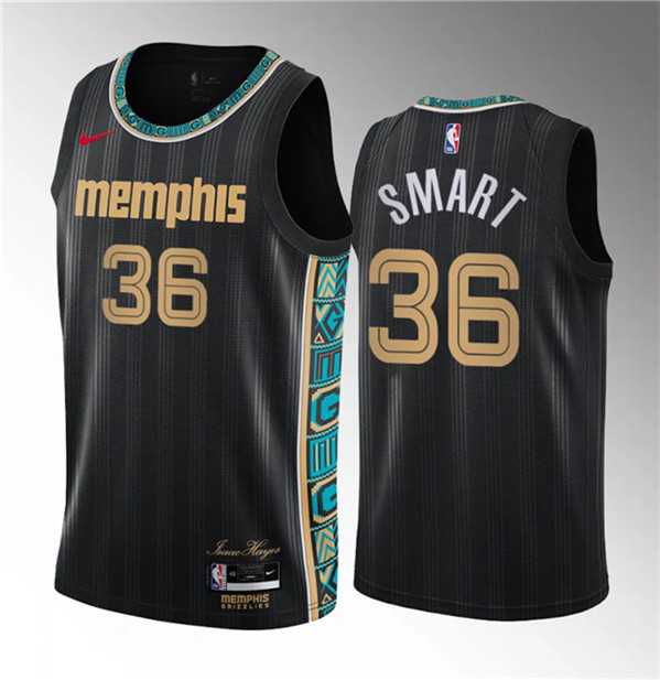 Mens Memphis Grizzlies #36 Marcus Smart Black 2023 Draft City Edition Stitched Basketball Jersey